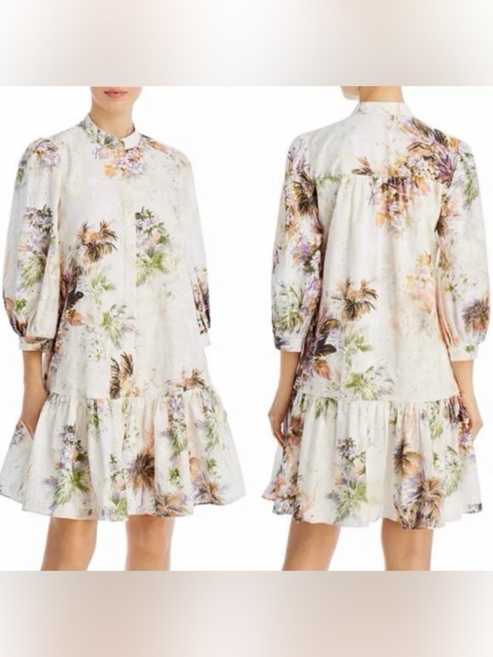 Kobi Halperin Ivory Floral Eyelet Drop Waist Shirt Dress